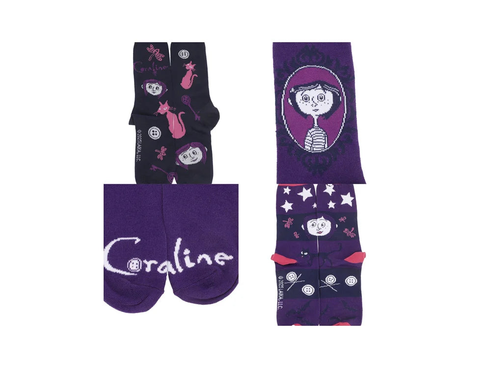 Coraline Mixed Icons Womens Casual Crew Socks 5-Pack