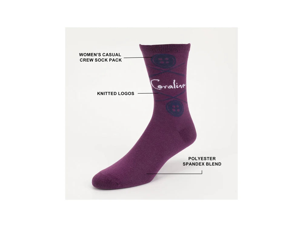 Coraline Mixed Icons Womens Casual Crew Socks 5-Pack