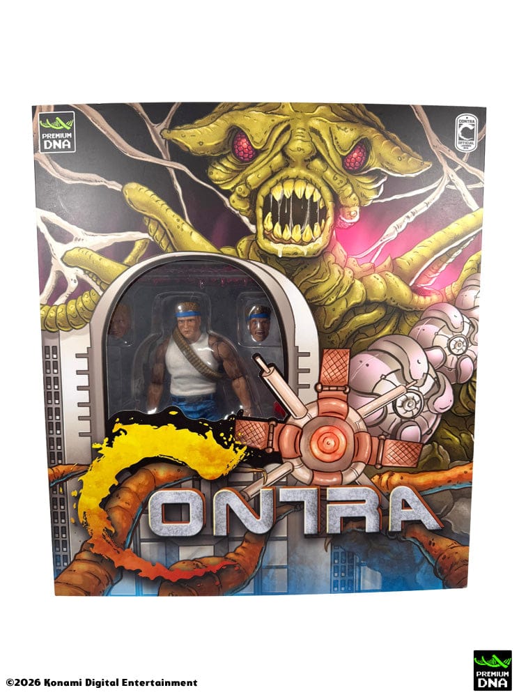 Vista frontal de caja de Figura Bill Rizer Contra (NES) Premium DNA