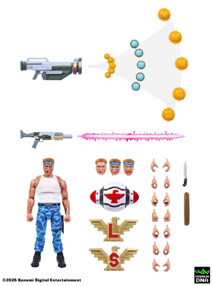 Accesorios y armas en vista frontal de Figura Bill Rizer Contra (NES) Premium DNA