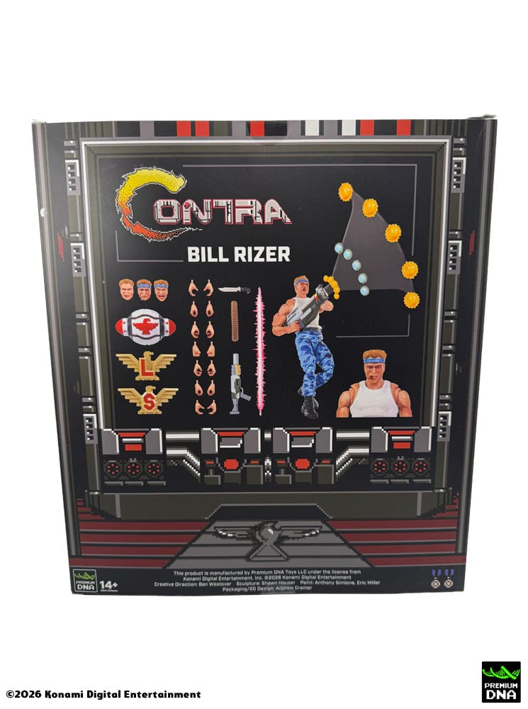 Vista posterior de caja de Figura Bill Rizer Contra (NES) Premium DNA