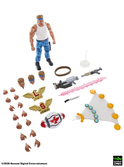 Vista superior de accesorios y armas de Figura Bill Rizer Contra (NES) Premium DNA