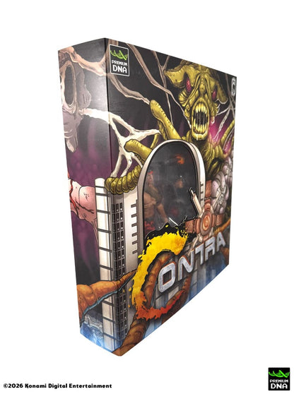 Vista lateral de caja de Figura Lance Bean Contra (NES) Premium DNA