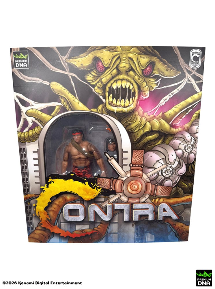 Vista frontal de caja Figura Lance Bean Contra (NES) Premium DNA
