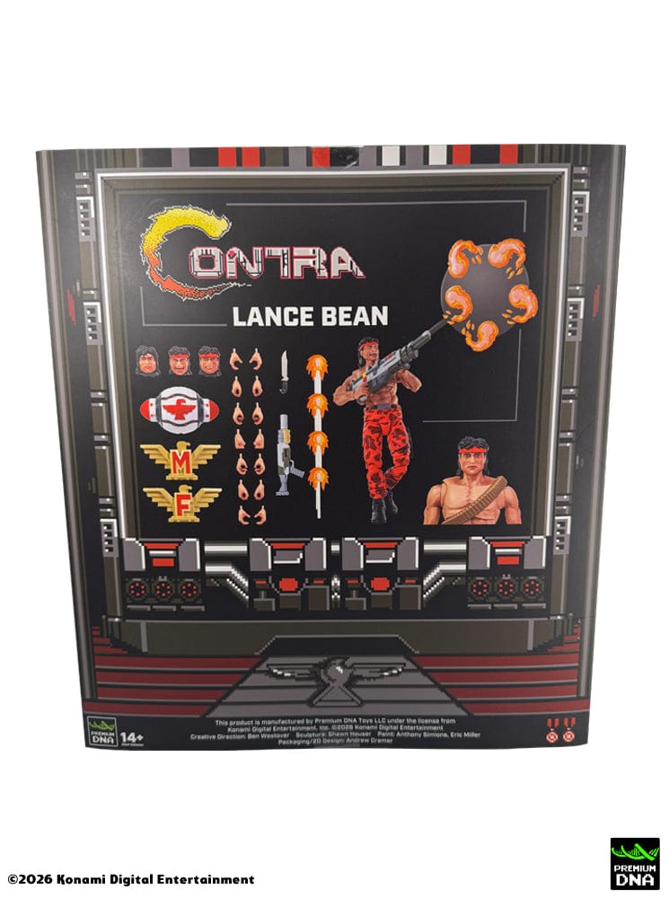 Vista posterior de caja de Figura Lance Bean Contra (NES) Premium DNA