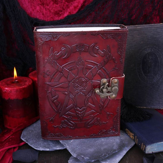 Lockable Red Leather Baphomet Embossed Journal 15x21cm