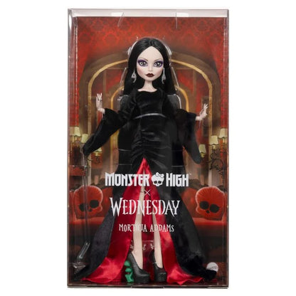 Vista frontal caja Muñeca Morticia Addams Monster High Wednesday Mattel
