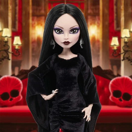 Postura con diorama Muñeca Morticia Addams Monster High Wednesday Mattel