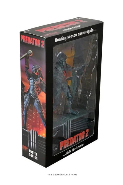 Vista lateral izquierda caja Figura Predator 2 City Hunter NECA Poster Series