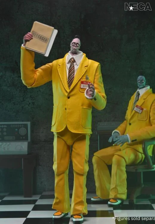 Primer plano de la cabeza de Jeff (cabello peinado hacia atrás) montada en el cuerpo.